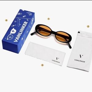 SVanlinker Retro Oval Black Sunglasses With Yellow Lenses Unisex